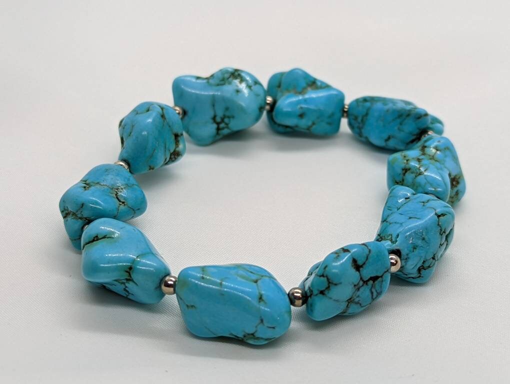 Native American BEADED Turquoise Bracelet. RAW polished turquoise bead st(11/30)