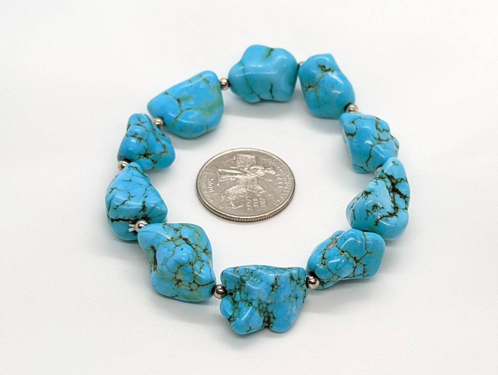 Native American BEADED Turquoise Bracelet. RAW polished turquoise bead st(11/30)