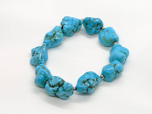 Native American BEADED Turquoise Bracelet. RAW polished turquoise bead st(11/30)