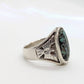 Heavy Sterling Silver Signet ring. Turquoise and Phoenix Engraved Ring.  St(21/56)