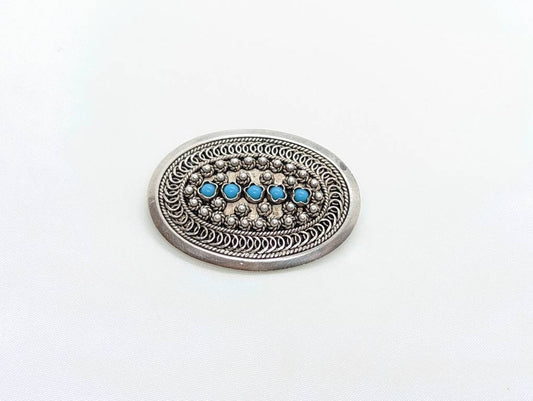 Vintage Sterling Silver Natural Turquoise brooch. Coil Handmade design.  st(21/56)