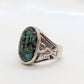 Heavy Sterling Silver Signet ring. Turquoise and Phoenix Engraved Ring.  St(21/56)