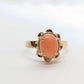 14k Coral Pink Cabochon ring. 14k yellow gold prong set angel skin salmon light coral. St(89/12)