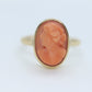 Antique Coral cameo bezel ring. 10k Gold  Carved coral cameo dainty oval signet pinky pinkie ring. st(173)