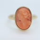 Antique Coral cameo bezel ring. 10k Gold  Carved coral cameo dainty oval signet pinky pinkie ring. st(173)