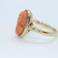 Antique Coral cameo bezel ring. 10k Gold  Carved coral cameo dainty oval signet pinky pinkie ring. st(173)