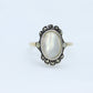 Victorian MOP Set ring. Antique 8k Gold and Sterling Silver with Mother of Pearl and Marcasite Halo ring. st(93)