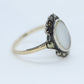 Victorian MOP Set ring. Antique 8k Gold and Sterling Silver with Mother of Pearl and Marcasite Halo ring. st(93)
