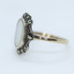 Victorian MOP Set ring. Antique 8k Gold and Sterling Silver with Mother of Pearl and Marcasite Halo ring. st(93)