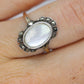 Victorian MOP Set ring. Antique 8k Gold and Sterling Silver with Mother of Pearl and Marcasite Halo ring. st(93)
