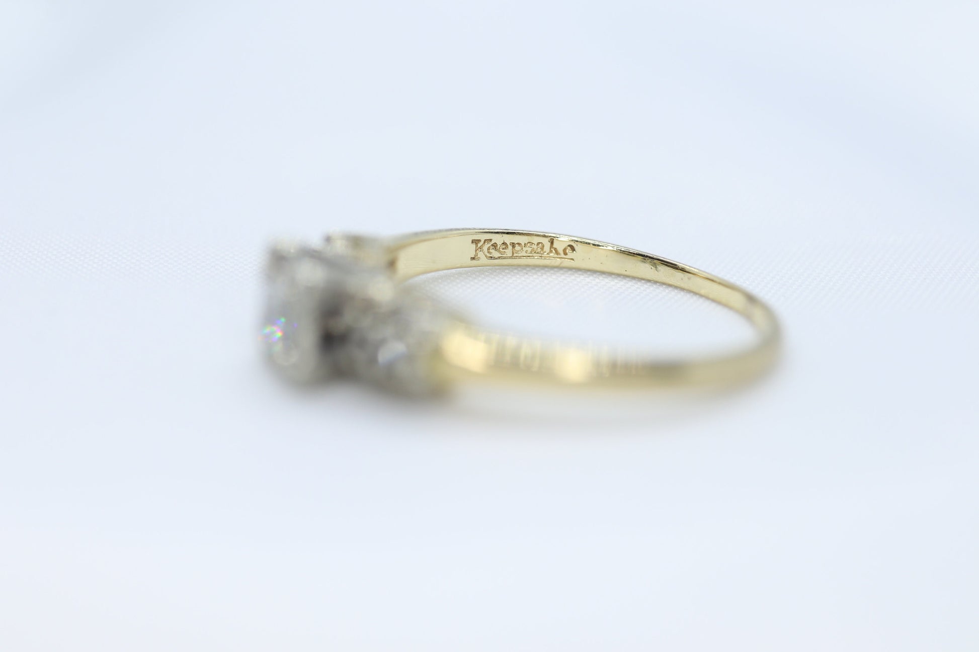 Art Deco Diamond Solitaire Ring. 14k Gold European Cut diamond  engagement Ring. KEEPSAKE engagement ring. st(97/75)