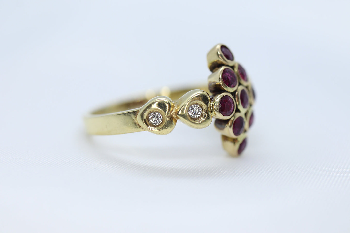 14k Ruby and Diamond Cluster ring. 14k 585 Yellow Gold diamond and ruby Cluster marquise shape heart ring. st(172/50)