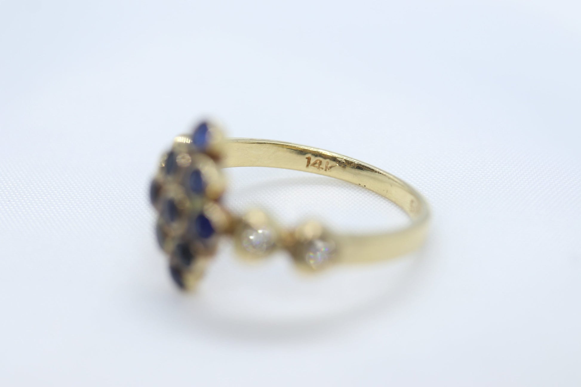 14k Sapphire Diamond Halo Bypass ring. 14k Sapphire CLUSTER marquise shape diamond heart. st(172/50)