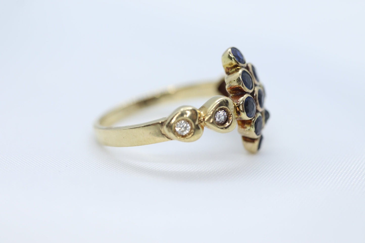 14k Sapphire Diamond Halo Bypass ring. 14k Sapphire CLUSTER marquise shape diamond heart. st(172/50)