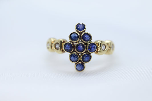 14k Sapphire Diamond Halo Bypass ring. 14k Sapphire CLUSTER marquise shape diamond heart. st(172/50)