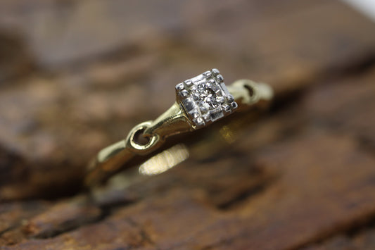 Art Deco Diamond ring. 14k Yellow and PLATINUM Square table. st(138)