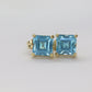 14k Blue TOPAZ Princess cut stud earrings. Blue Topaz Studs. st(24/92)