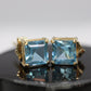 14k Blue TOPAZ Princess cut stud earrings. Blue Topaz Studs. st(24/92)