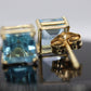 14k Blue TOPAZ Princess cut stud earrings. Blue Topaz Studs. st(24/92)