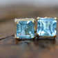 14k Blue TOPAZ Princess cut stud earrings. Blue Topaz Studs. st(24/92)