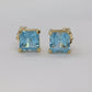 14k Blue TOPAZ Princess cut stud earrings. Blue Topaz Studs. st(24/92)