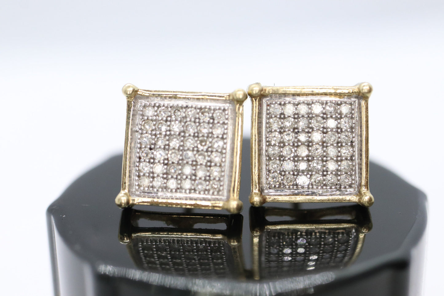 10k Diamond Pave stud earrings. 10k Square Pave Diamond Jewelry. st(46)