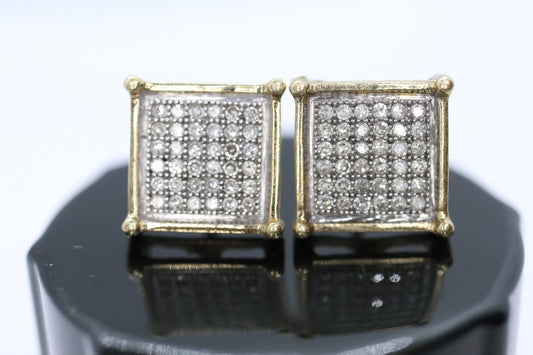 10k Diamond Pave stud earrings. 10k Square Pave Diamond Jewelry. st(46)
