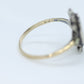 Victorian MOP Set ring. Antique 8k Gold and Sterling Silver with Mother of Pearl and Marcasite Halo ring. st(93)