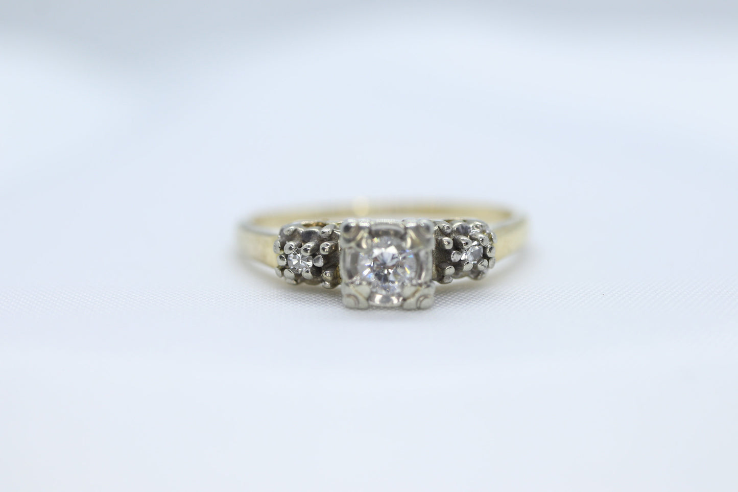 Art Deco Diamond Solitaire Ring. 14k Gold European Cut diamond  engagement Ring. KEEPSAKE engagement ring. st(97/75)