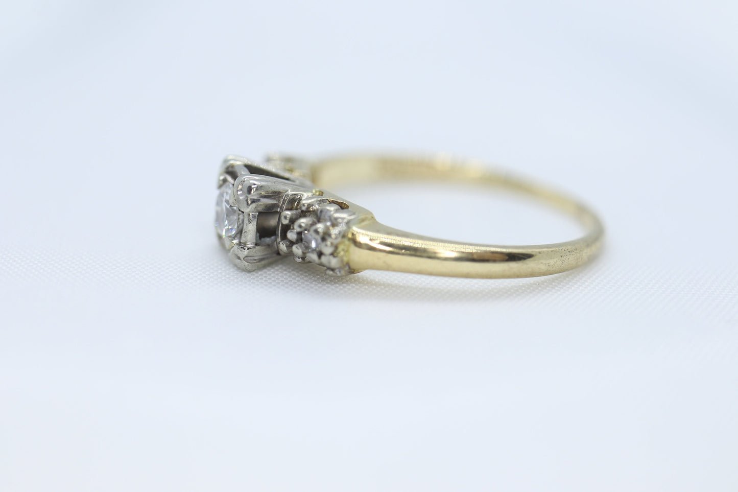 Art Deco Diamond Solitaire Ring. 14k Gold European Cut diamond  engagement Ring. KEEPSAKE engagement ring. st(97/75)