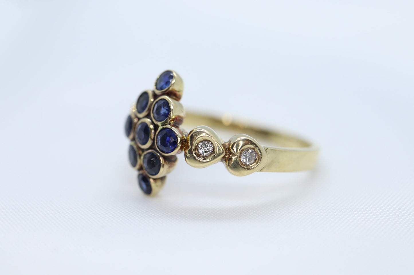 14k Sapphire Diamond Halo Bypass ring. 14k Sapphire CLUSTER marquise shape diamond heart. st(172/50)