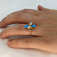14k Bubble Turquoise Cabochon Opal diamond cluster Ring. 14k Turquoise cluster diamond bouquet Ring. st(50)