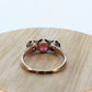 10k Victorian Claw Set Garnet. Antique 10k Rose Gold round trio Triology three garnet claw set ring. st(50)