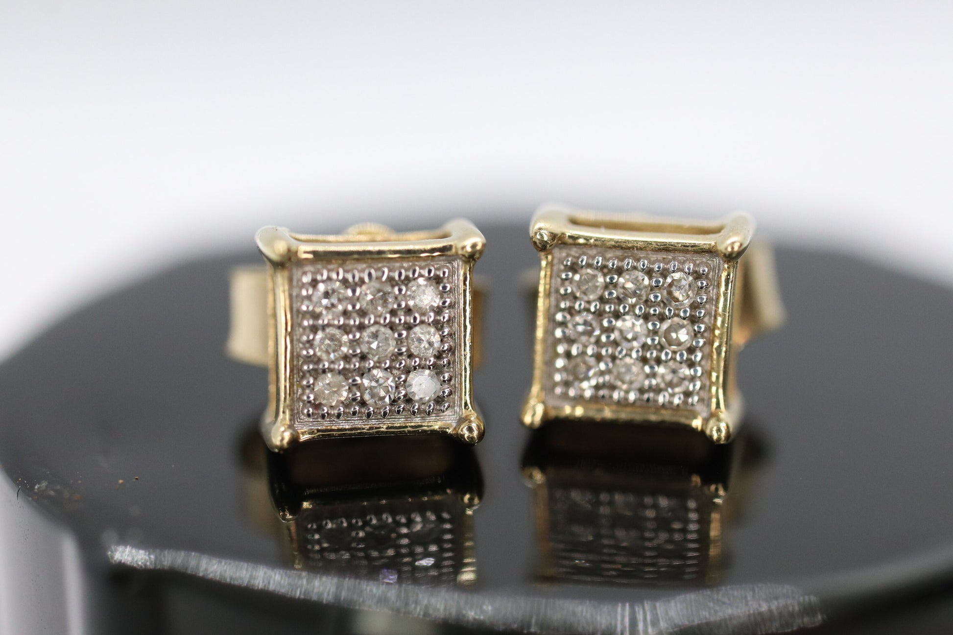 10k Diamond Pave stud earrings. 10k Square Pave Diamond Jewelry. st(63/25)