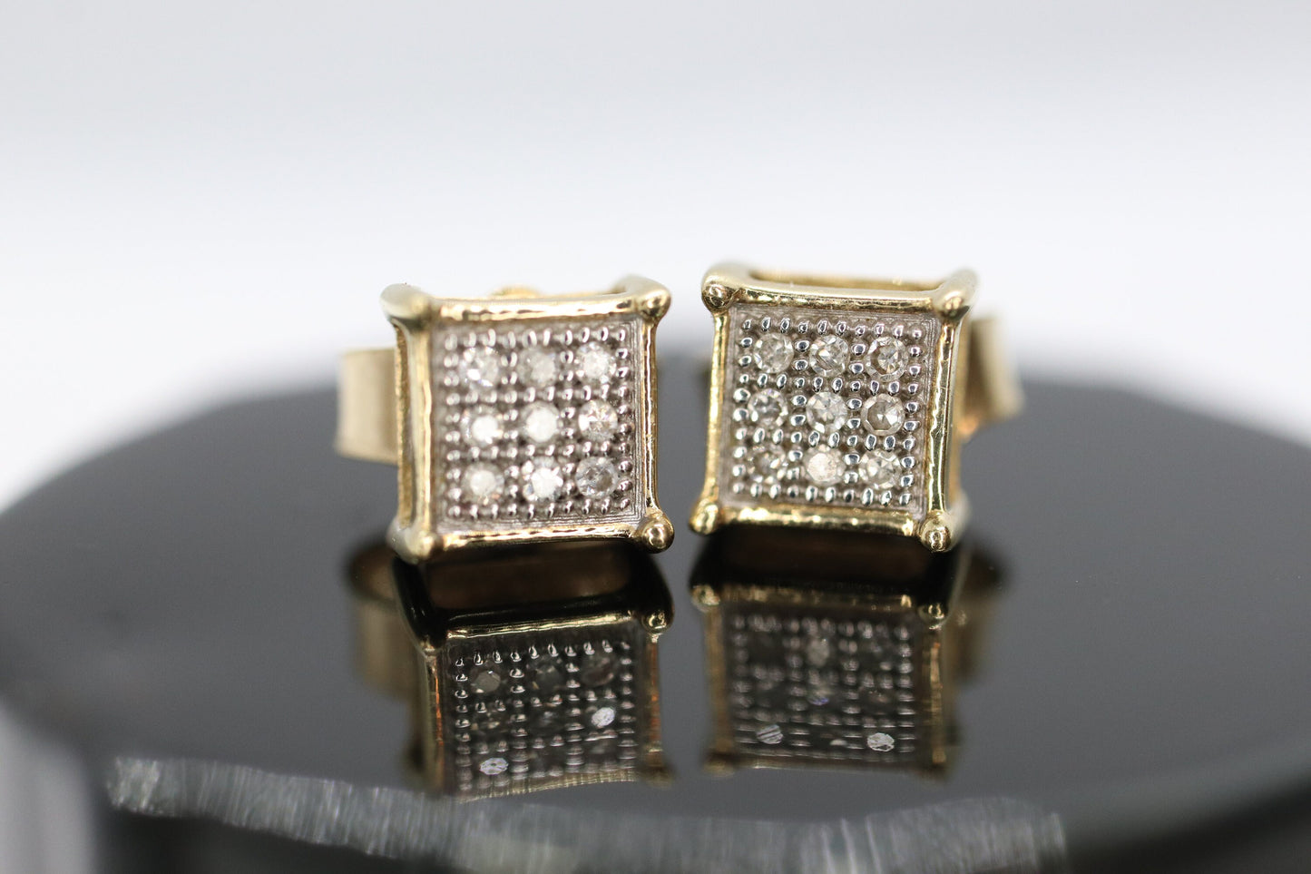 10k Diamond Pave stud earrings. 10k Square Pave Diamond Jewelry. st(63/25)