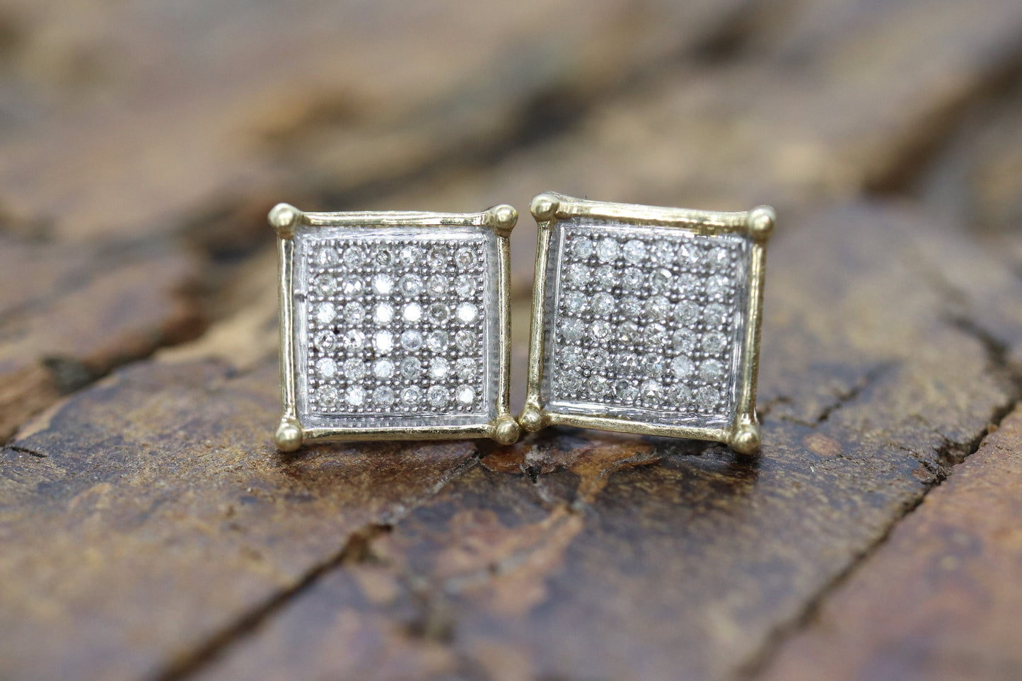 10k Diamond Pave stud earrings. 10k Square Pave Diamond Jewelry. st(46)