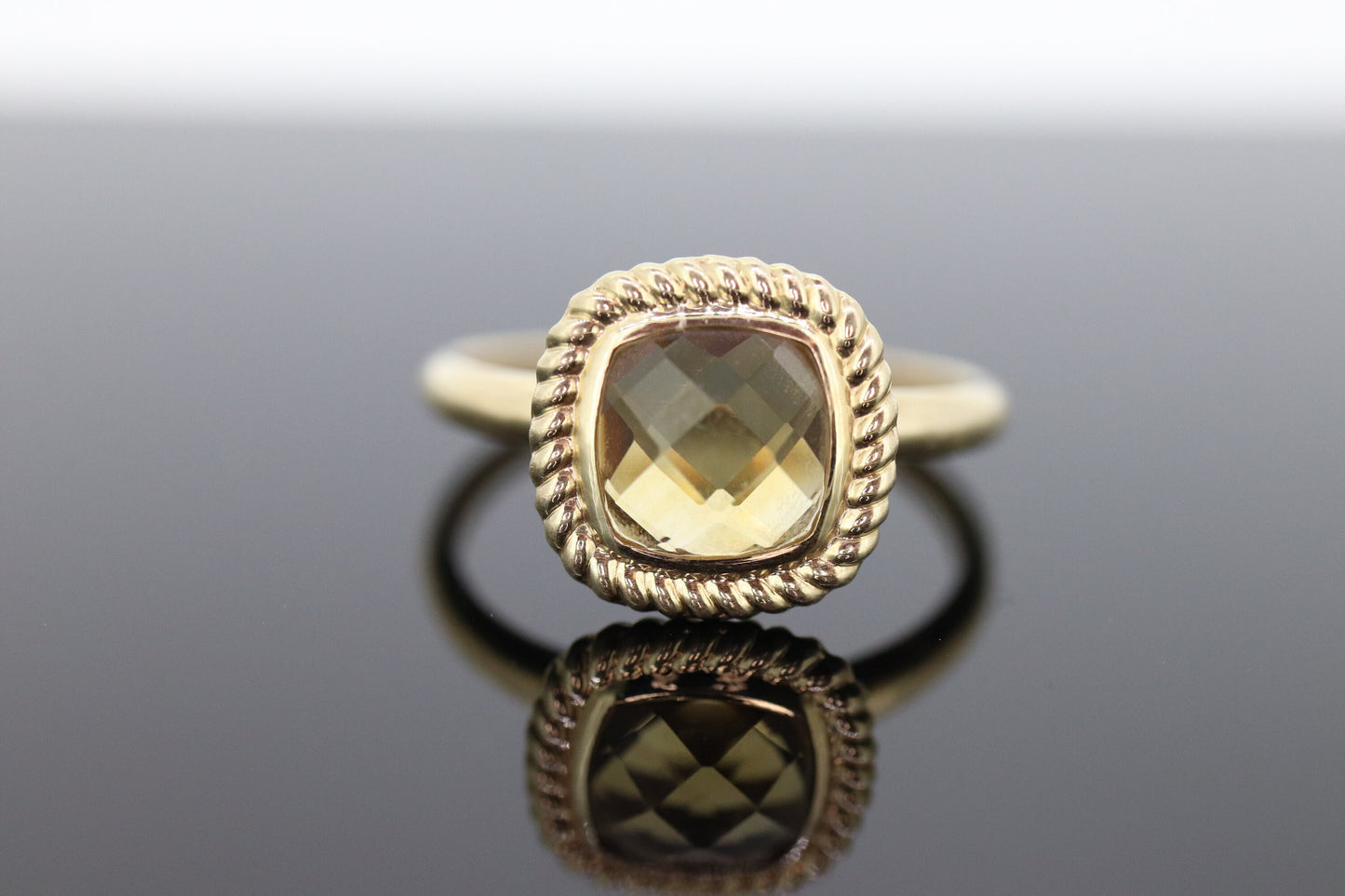 14k Citrine cushion Faceted  Ring. Citrine Bezel set cocktail statement ring. st(78)