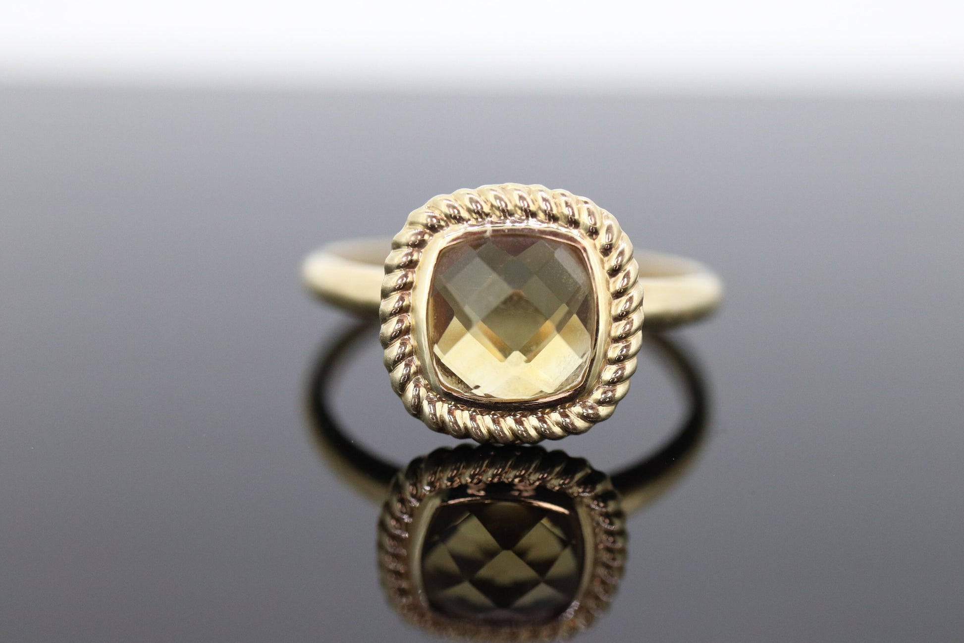 14k Citrine cushion Faceted  Ring. Citrine Bezel set cocktail statement ring. st(78)