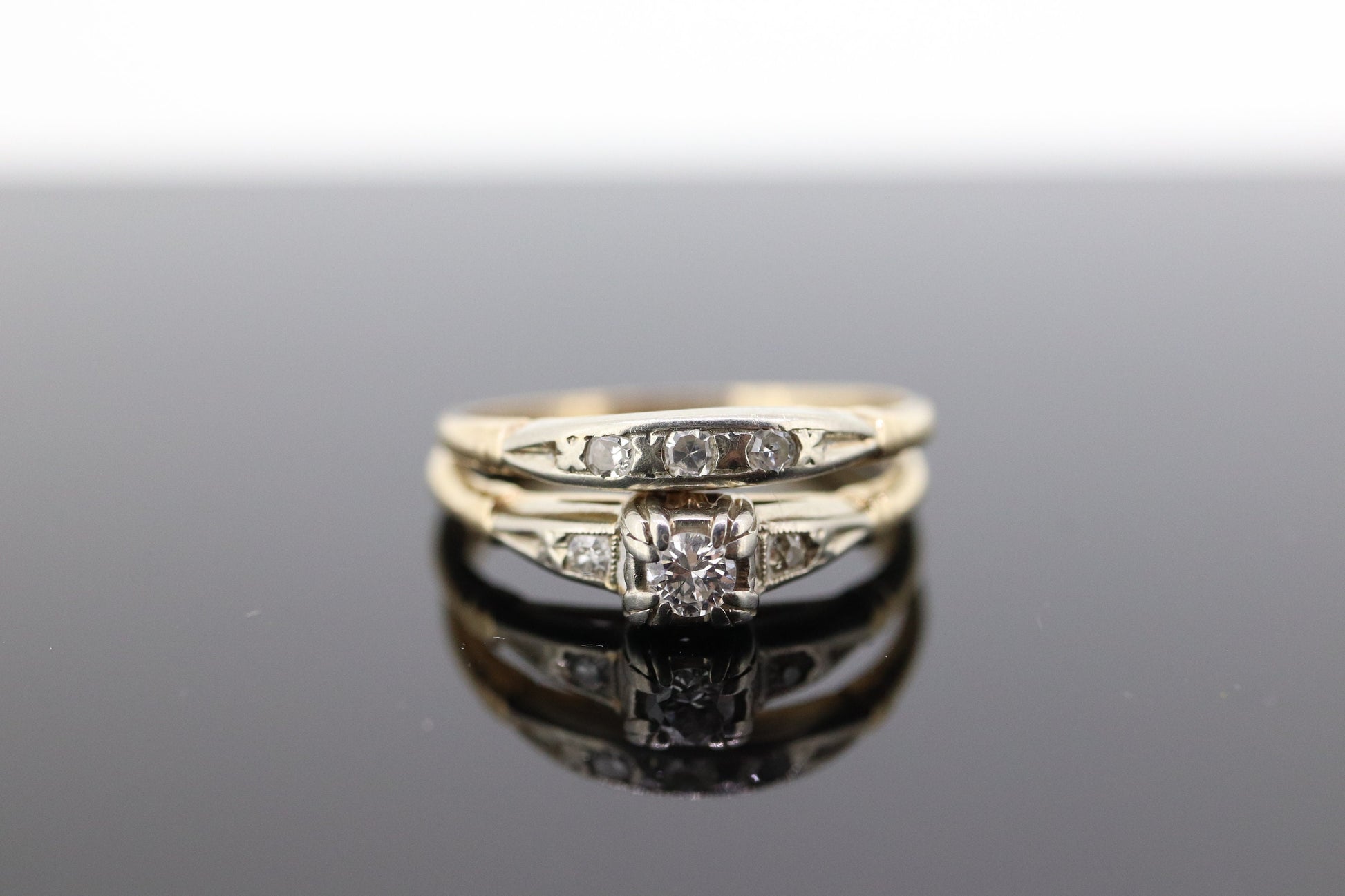 Art Deco Engagement Wedding Diamond Ring Set. Antique FIDELITY Wedding Ring Set. 14k Multi-Tone with a  Diamond.  st(106/37)