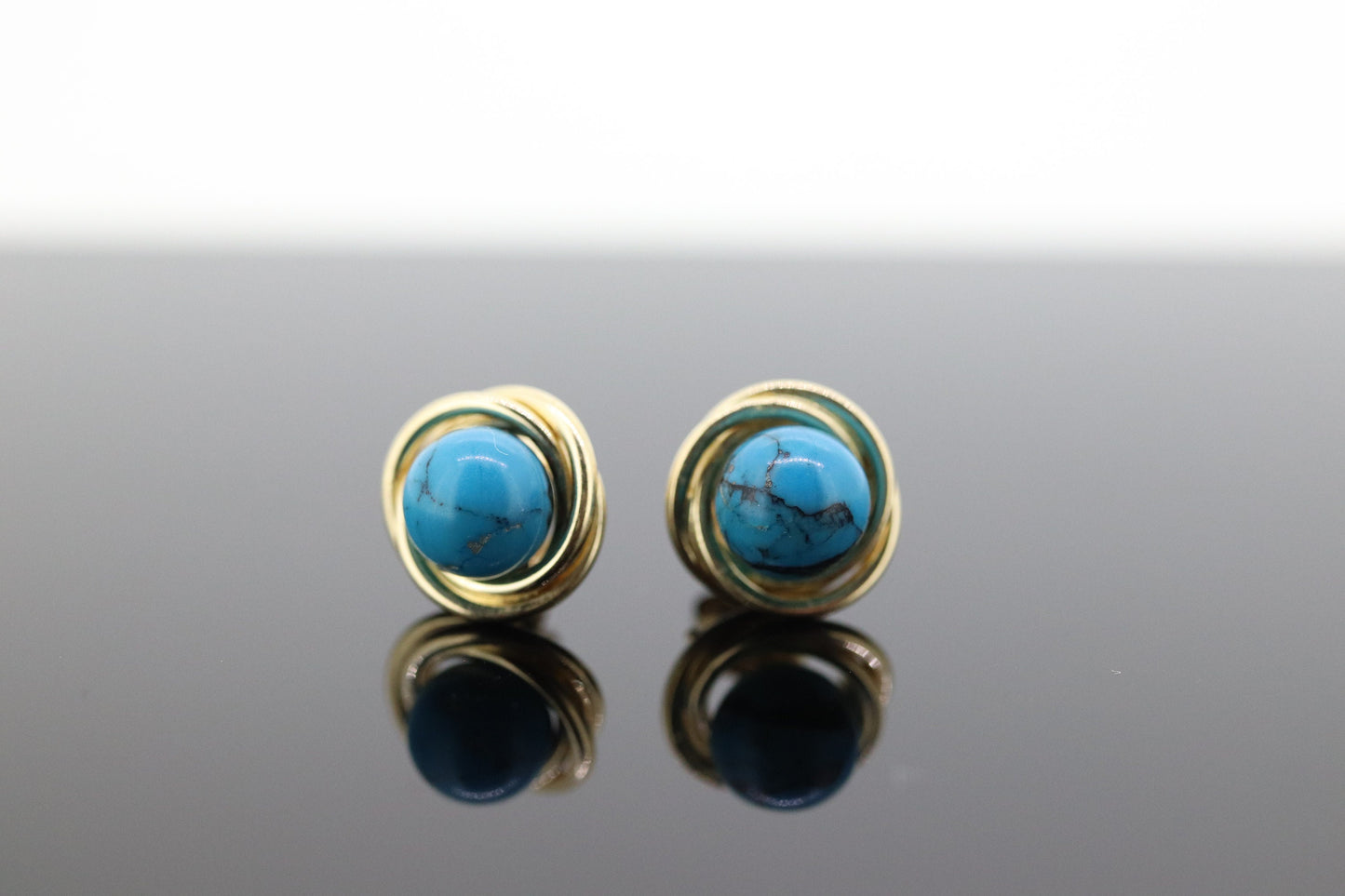 14k Turquoise round Bead STUD earrings. Turquoise SPHERE Ball Earrings. ST(25)