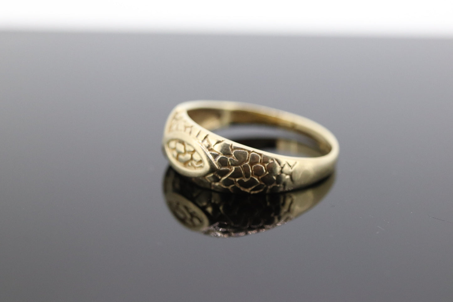 Christian FISH ichthys ichthus Textured Wide Dome 10k Yellow Gold Band. 10k Engraved and Textured ring. st(103/50)