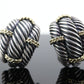 David Yurman Sterling and 14k Gold Heavy CABLE Drop Earrings. NON pierced Clip On David Yurman earrings st(100)