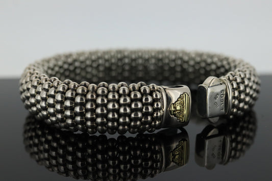 LAGOS Caviar Bracelet. Sterling Silver 18K Yellow Gold Bubbly Heavy Bracelet. (st250)