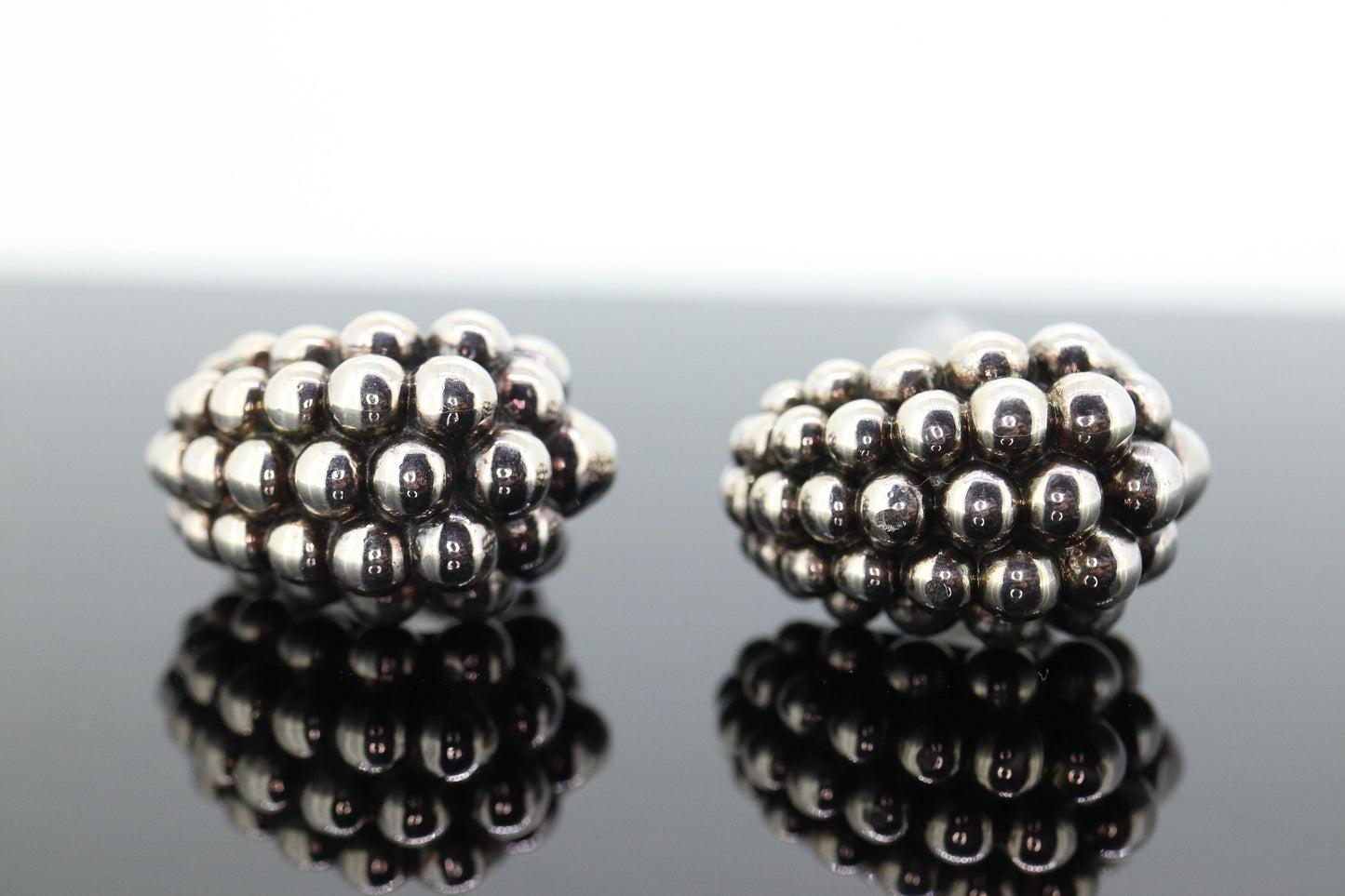 LAGOS Caviar Earrings. Sterling Silver Bubbly Heavy Clip ON Non Pierced Huggie Earrings. (st250)