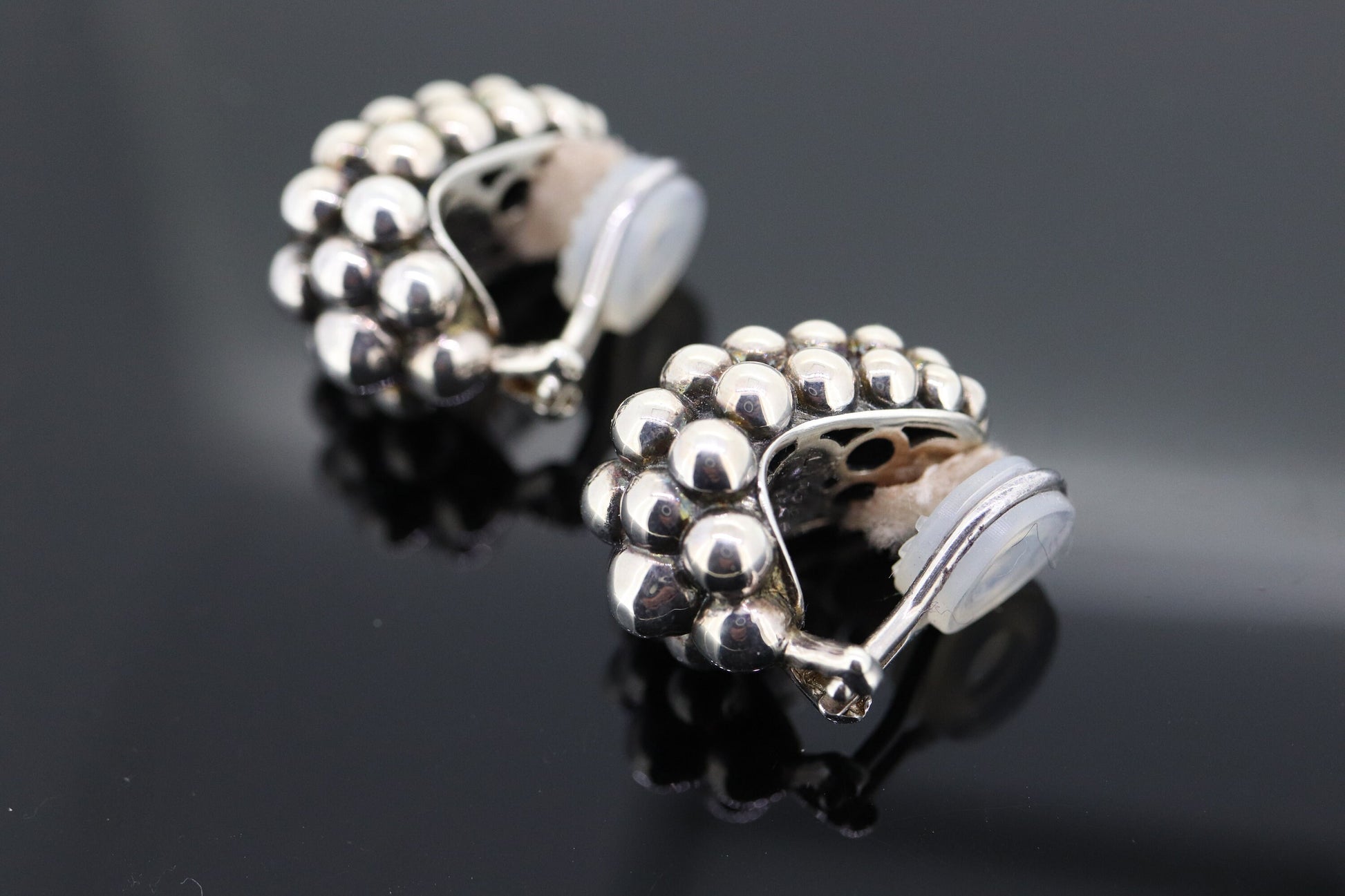 LAGOS Caviar Earrings. Sterling Silver Bubbly Heavy Clip ON Non Pierced Huggie Earrings. (st250)