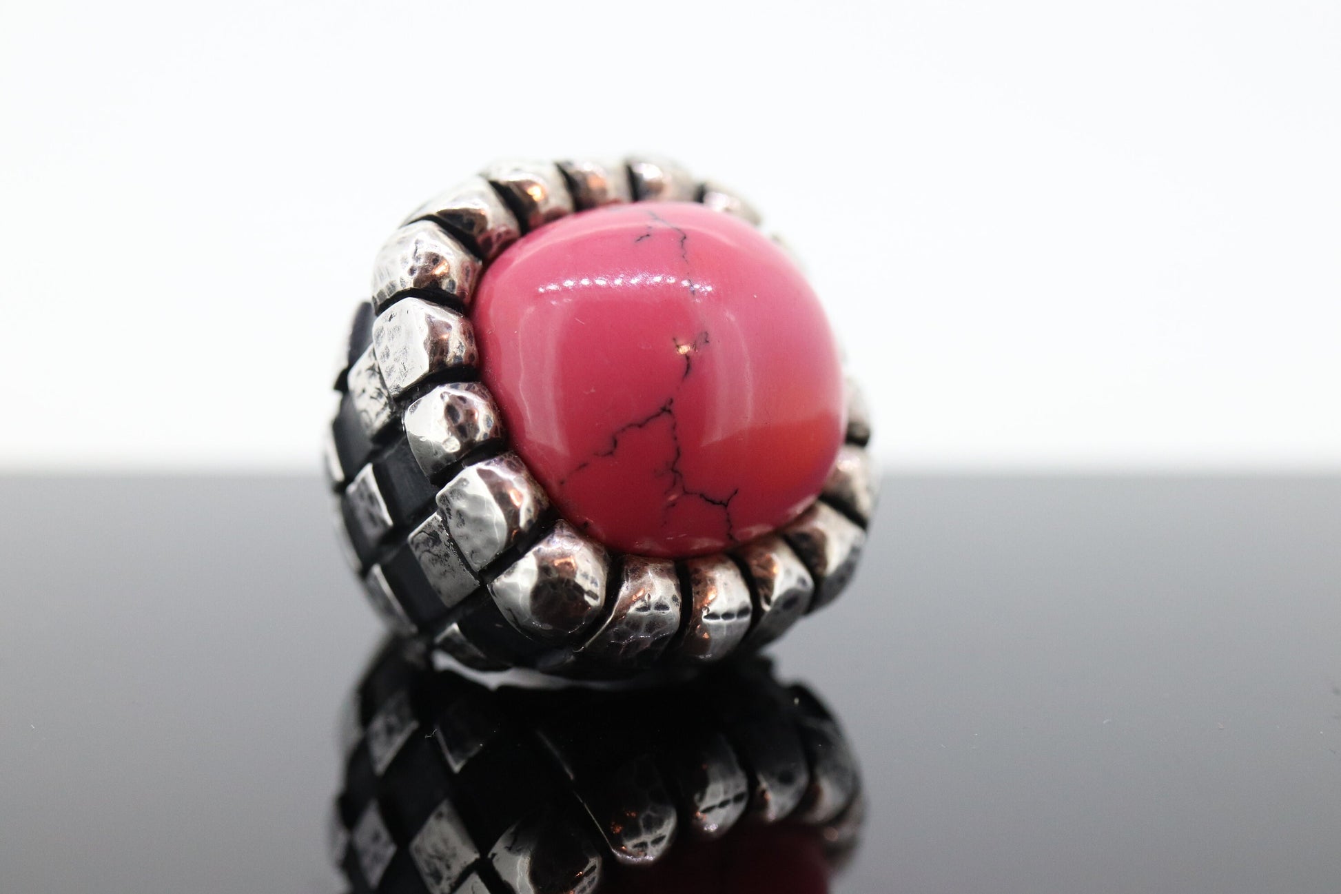 Dian Malouf RING. Pink Rhodochrosite Cabochon Heavy sterling Silver Signet Ring DLM Collection (st207/40)