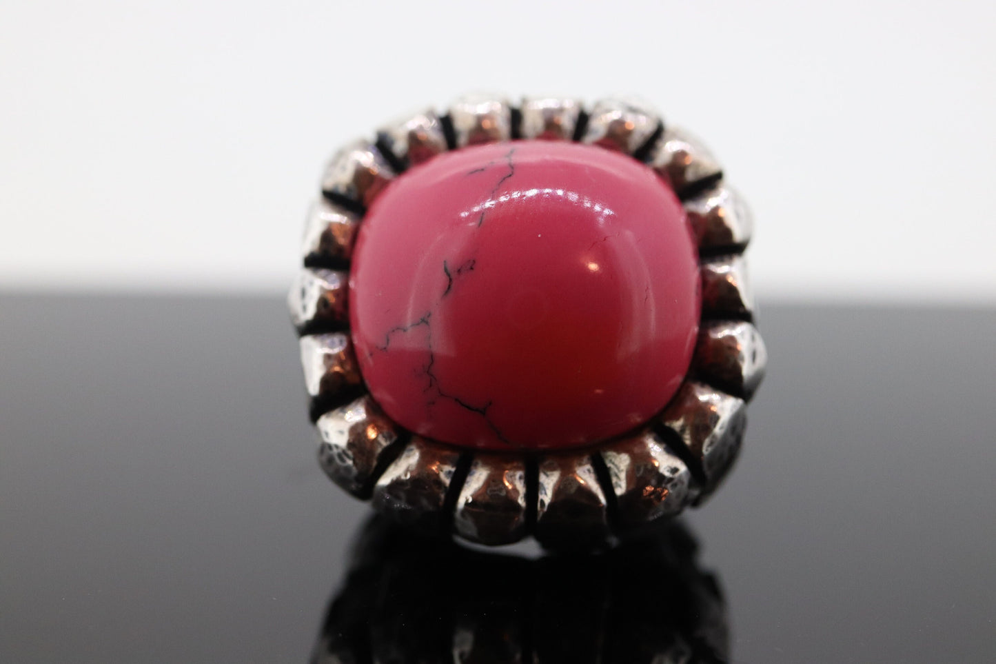 Dian Malouf RING. Pink Rhodochrosite Cabochon Heavy sterling Silver Signet Ring DLM Collection (st207/40)
