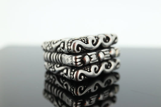 Dian Malouf RING. Triple Three Stacked Rings. Heavy sterling Silver and 14k Signet Rings DLM Collection (st114)