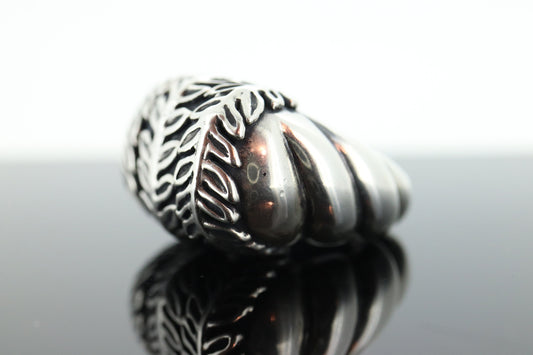 Heavy MODERNIST sterling Silver 925 Signet Rings. FERN leaves High Dome. Potential Dian Malouf DLM Collection (st114)