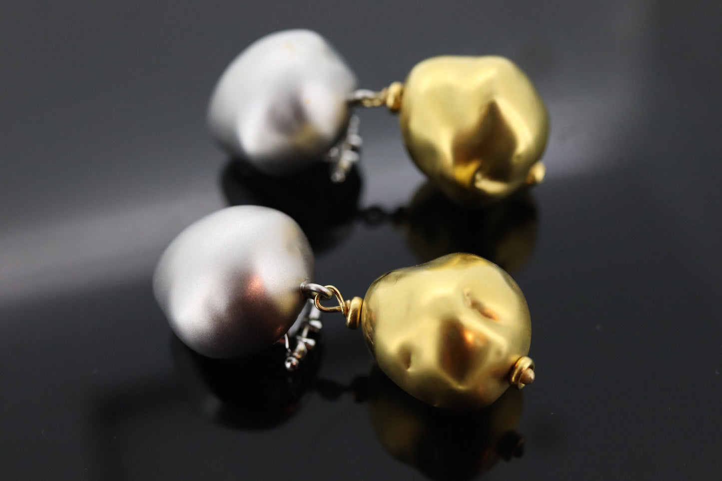 Roberto Coin 18k White and Yellow Gold drop Earrings. Perl Amore Puffed Earrings. Roberto Coin Pearl Amore Collection. (366)